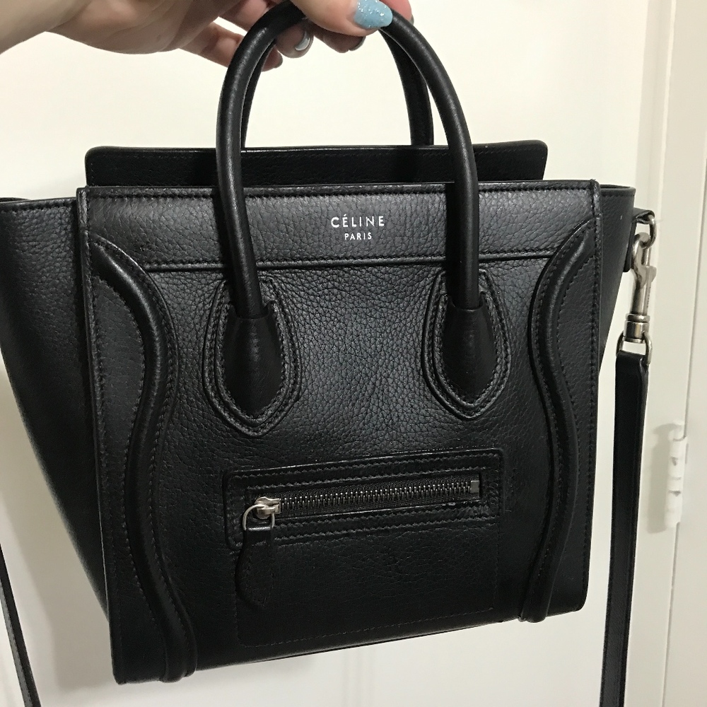 CELINE BLACK LEATHER DRUMMED NANO CROSS BODY BAG